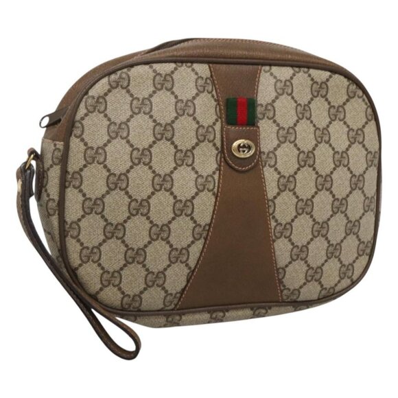 GUCCI GG Supreme Web Sherry Line Bag PVC Beige Gold 89 01 034 Auth yk18098 - Picture 1 of 16